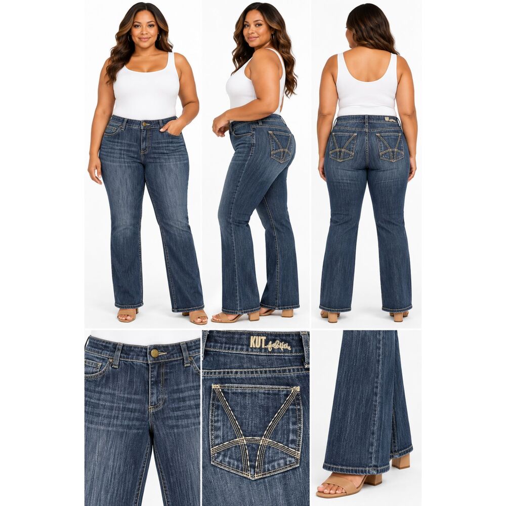 KUT from the Kloth Farrah Baby Bootcut Jeans Womens 16W Blue Stretch Denim